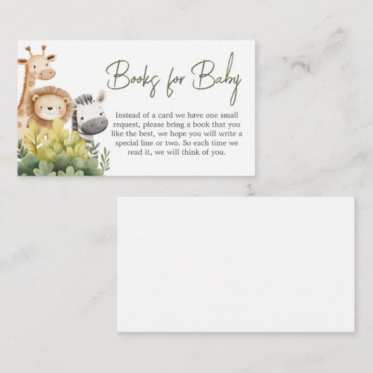 オベビーサファリ動物赤ちゃんシャワーブックベビー エンクロージャーカード (正面/裏面)