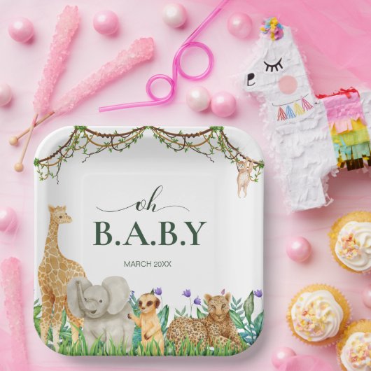 オベビーサファリ野生動物ジャングルベビーシャワー ペーパープレート (パーティー)