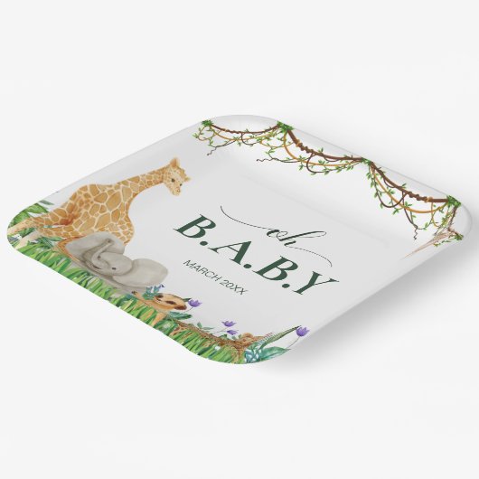 オベビーサファリ野生動物ジャングルベビーシャワー ペーパープレート (傾斜あり)