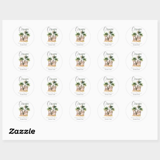 オベビーサファリ野生動物熱帯赤ちゃんシャワー ラウンドシール (シート)