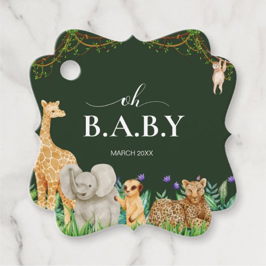 オベビーサファーアニマルジャングルグリーンベイビーシャワー フェイバータグ (正面)