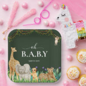 オベビーサファーアニマルジャングルグリーンベイビーシャワー ペーパープレート (パーティー)