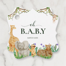 オベビーサファー動物ジャングルホワイトベビーシャワー フェイバータグ