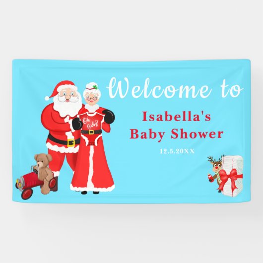 オベビーサンタ&ミセスクロース赤ちゃんシャワーへようこそ 横断幕 (横)