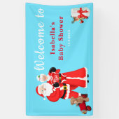 オベビーサンタ&ミセスクロース赤ちゃんシャワーへようこそ 横断幕 (縦)