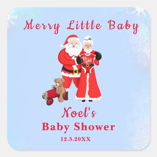 オベビーサンタ&ミセスクロース赤ちゃんシャワー スクエアシール (正面)
