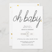 オベビーシックなスクリプト金ゴールド愛ハート赤ちゃんシャワー 招待状 (正面/裏面)