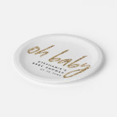 オベビーシンプルエレガント金ゴールドグラムベビーシャワー ペーパープレート (アングル)