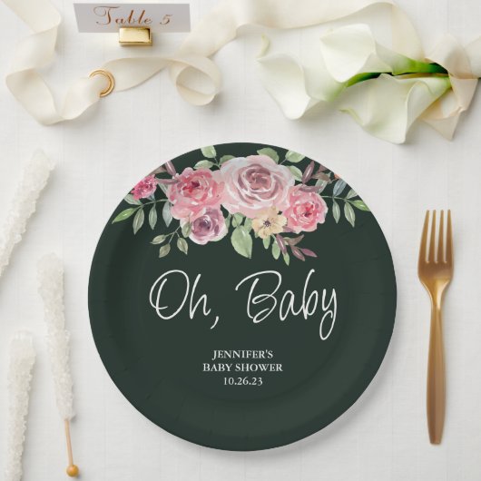 オベビーシンプルバラ放射緑赤ちゃんシャワー ペーパープレート (ウェディング)
