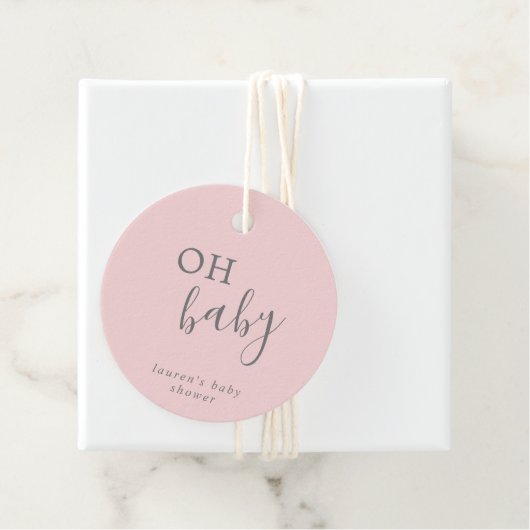 オベビーシンプルピンクとグレーガールベビーシャワー フェイバータグ (インサイチュ)