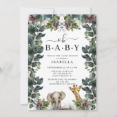 オベビージャングルサファリ動物の赤ちゃんシャワー 招待状 (正面)