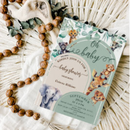 オベビージャングルサファリ動物ベビーシャワー 招待状