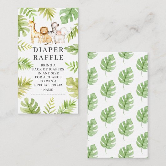 オベビージャングル赤ちゃんシャワーおむつラッフルエンクロシュル エンクロージャーカード (正面/裏面)