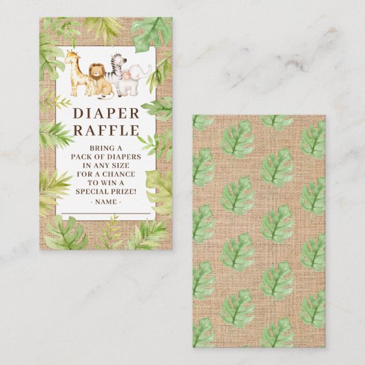 オベビージャングル赤ちゃんシャワーおむつラッフルエンクロシュル エンクロージャーカード (正面/裏面)