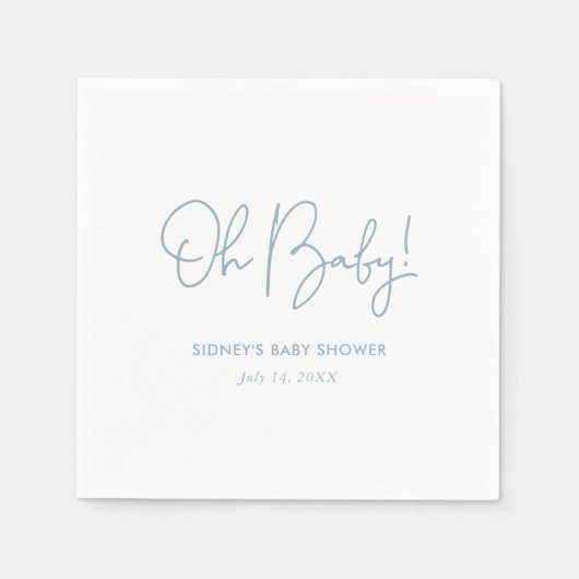 オベビースカイブルーパーソナライズされたベビーシャワー スタンダードカクテルナプキン (正面)