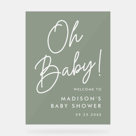オベビースクリプトセージ緑の赤ちゃんシャワーへようこそ アクリルサイン (正面)