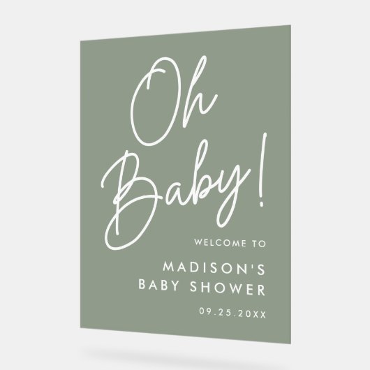 オベビースクリプトセージ緑の赤ちゃんシャワーへようこそ アクリルサイン (傾斜)