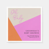 オベビースクリプトブライトピンクとオレンジのトリカラー スタンダードカクテルナプキン (正面)