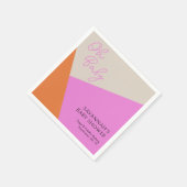 オベビースクリプトブライトピンクとオレンジのトリカラー スタンダードカクテルナプキン (角)