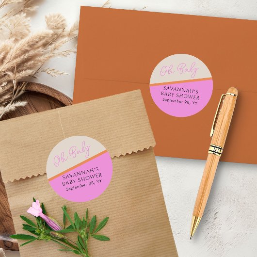 オベビースクリプトブライトピンクとオレンジのトリカラー ラウンドシール