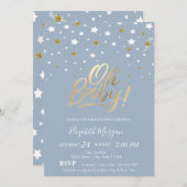 オベビースターズダスティブルーベビーシャワー 招待状 (正面/裏面)