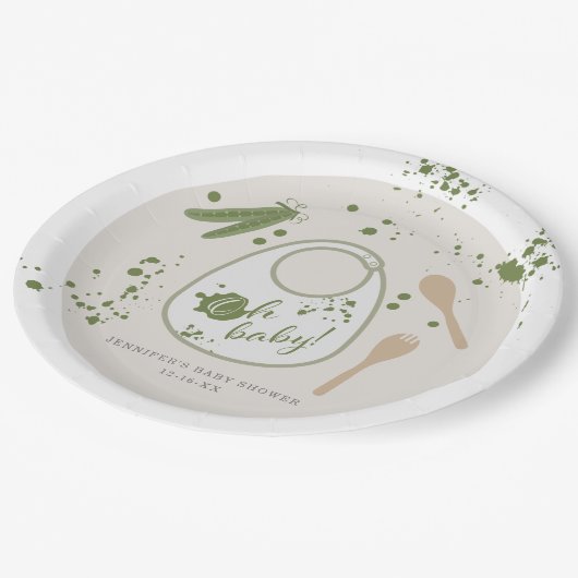 オベビースプーンフォークピンクよだれかけニュートラル赤ちゃんシャワー ペーパープレート (アングル)