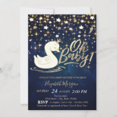 オベビースワンクラウンスターズネイビーブルーベビーシャワー 招待状 (正面)