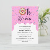 オベビース振りかけるドーナツ双子ベビーガールシャワー 招待状 (スタンド正面)