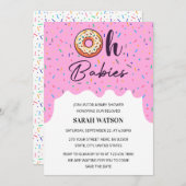 オベビース振りかけるドーナツ双子ベビーガールシャワー 招待状 (正面/裏面)