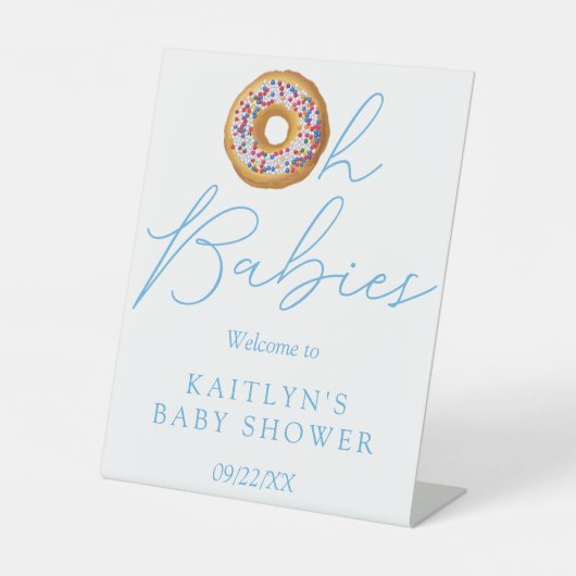 オベビーズドーナツ振りかけるツインベイビーシャワーへようこそ 台座サイン (正面)