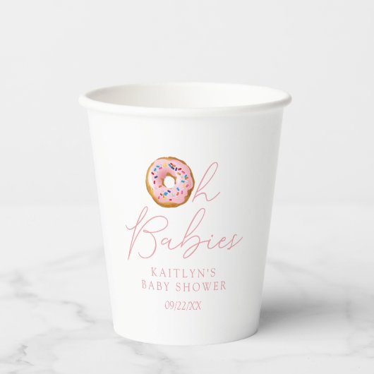 オベビーズドーナツ散水双子の女の子の赤ちゃんシャワー 紙コップ (正面)