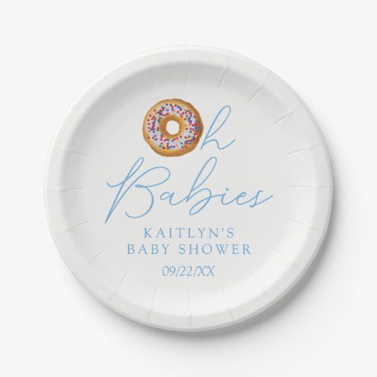 オベビーズドーナツ散水双子の少年の赤ちゃんシャワー ペーパープレート (正面)