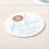 オベビーズドーナツ散水双子の少年の赤ちゃんシャワー ラウンドペーパーコースター (アングル)