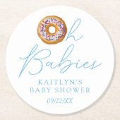 オベビーズドーナツ散水双子の少年の赤ちゃんシャワー ラウンドペーパーコースター (正面)