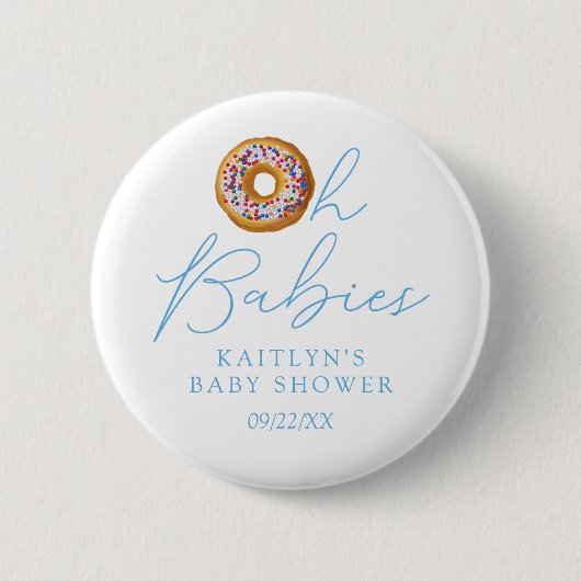オベビーズドーナツ散水双子の少年の赤ちゃんシャワー 缶バッジ (正面)