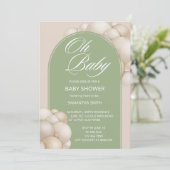 オベビーセージのベージュバルーンアーチミニマルシンプルリスト 招待状 (スタンド正面)