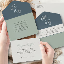 オベビーセージ緑の本おむつ赤ちゃんシャワー オールインワン招待状