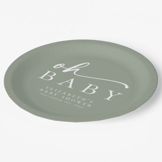 オベビーセージ緑ミニマリスト赤ちゃんシャワー ペーパープレート (アングル)