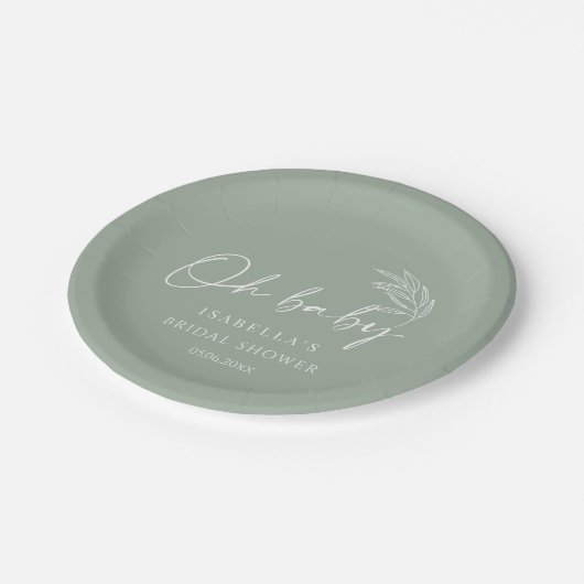 オベビーセージ緑モダン赤ちゃんシャワー ペーパープレート (アングル)