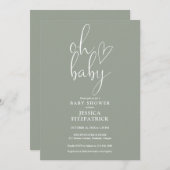 オベビーセージ緑男女兼用赤ちゃんシャワー 招待状 (正面/裏面)