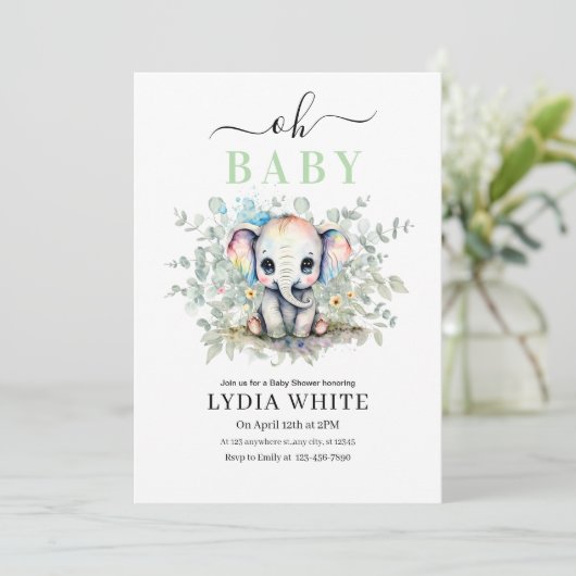 オベビーゾウ赤ちゃんシャワー招待状、男の子ベビー 招待状 (スタンド正面)