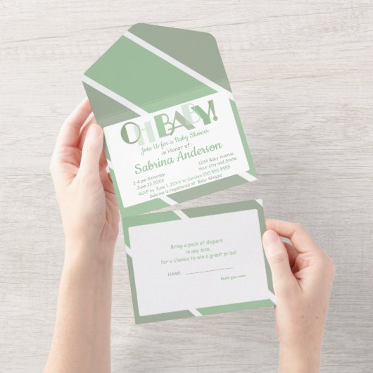 オベビータイポグラフィベビーシャワー踊り文字 オールインワン招待状 (貼ってはがせる)