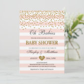 オベビーツインガールズコエッドベビーシャワー赤面金ゴールド 招待状 (スタンド正面)