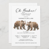 オベビーツインズウォーターカラーベアーベビーシャワー 招待状 (正面/裏面)