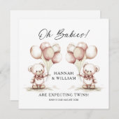 オベビーツインズキュートな水色ベビーベイビーシャワー 案内状 (正面/裏面)