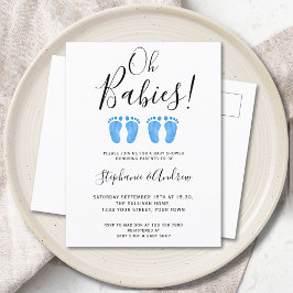 オベビーツインボーイズカップル赤ちゃんシャワー 案内ポストカード