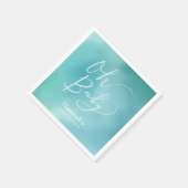 オベビーティール(緑がかった色)ブルータイポグラフィスクリプトベビーシャワー スタンダードカクテルナプキン (角)