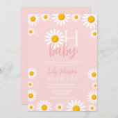 オベビーデイジーピンクベビーシャワー 招待状 (正面/裏面)