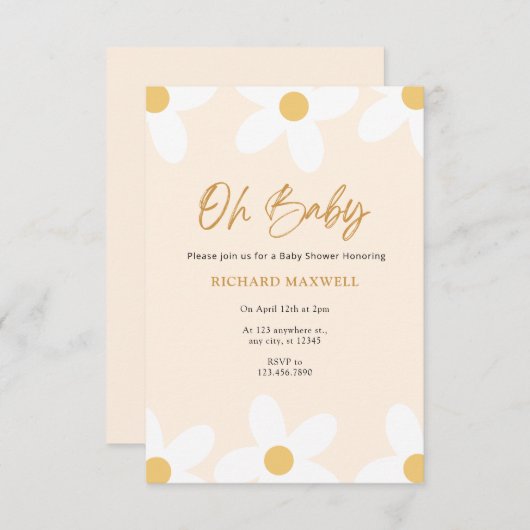 オベビーデイジーベビーシャワー招待状 招待状 (正面/裏面)