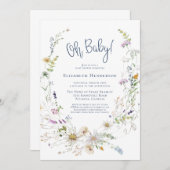 オベビーデリケートな水色ワイルドフラワーベビーシャワー 招待状 (正面/裏面)